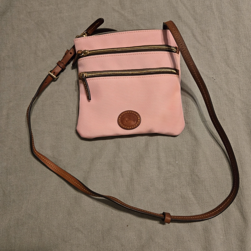 Dooney & Bourke Pink and Brown Crossbody Bag with Adjustable Strap